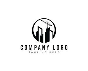 Building Construction, colorful city Logo Template with Crane Concept Isolated Logo Vector