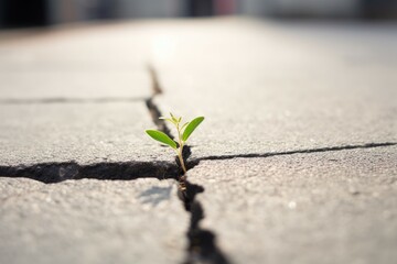 Plant grow crack pavement life. Generate Ai