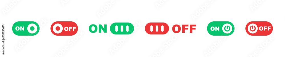 Aufkleber set of switch button vector icons. slider or toggle. green and red on and off button. active or inac