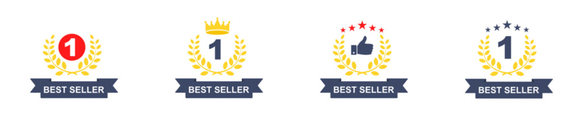 Set of golden best seller vector icons set. Best seller badge with laurel wreath. Vector 10 Eps.