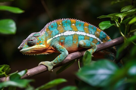 Chameleon changing color to match its surrounding