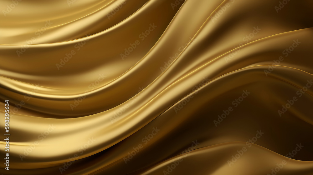 Poster luxurious golden silk fabric, flowing in elegant waves, serves as a magnificent background for high-