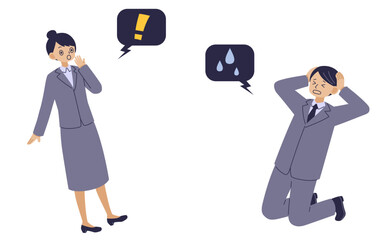 ショックを受けているスーツ姿の男女