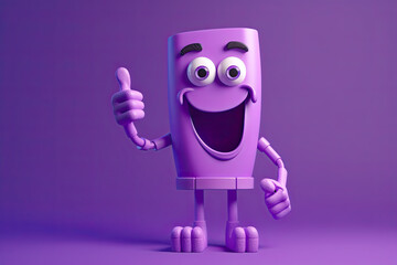 Obraz na płótnie Canvas 3d cartoon style thumbs up abstract character on purple background, created with Generative AI