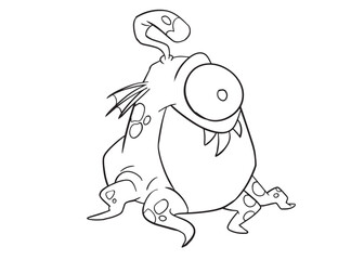 Illustration for coloring page and icon , cartoon style. A cute adorable creepy little monster, thick lines. Isolated white background. Lineart cartoon.