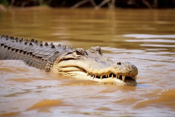 Fototapeta premium Crocodile floating in a rive