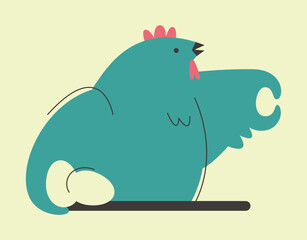 Chicken for package design, labels or stickers. Hen in geometric style shows ok sign. Fresh meat and eggs. Natural products for the preparation of various dishes. Logo for poultry and egg producers.