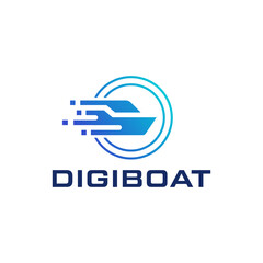 Modern logo combination of ship and digital. It is suitable for ship technology companies.