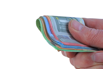 Hand holding a bundle of euro notes