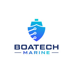 Modern logo combination of ship and circuit. It is suitable for ship technology companies.