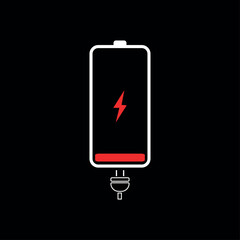 cell phone battery charging icon on black background.