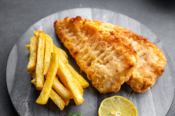 deep fried fish and chips french fries fast food  meal food snack on the table copy space food...