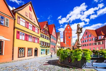 Fototapeta premium Dinkelsbuhl, Germany. Romantic Road, scenic route through Bavaria, with picturesque villages and castles.