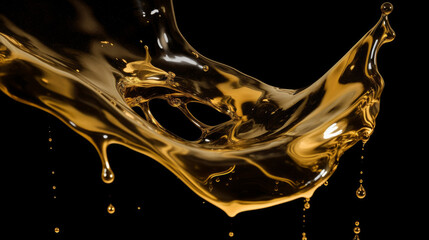 A luxurious golden splash flows across a black background, creating a sense of wealth and elegance with its liquid metal design. Smooth, glittering wave of opulence and sophistication. Generative AI