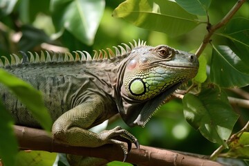 Fototapeta premium Iguana eating leaves from a tre