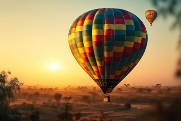 Obraz premium Colorful hot air balloons flying above high mountain at sunrise with beautiful sky background
