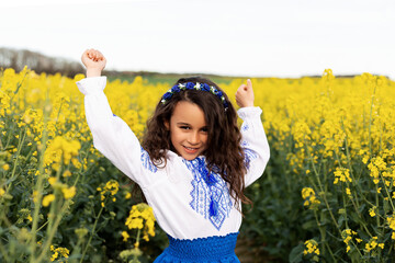 Pray for Ukraine. Stop war. Ukraines Independence  Day. Constitution day. Ukrainian girl  in embroidered shirt vyshyvanka. Ukrainians are against war.