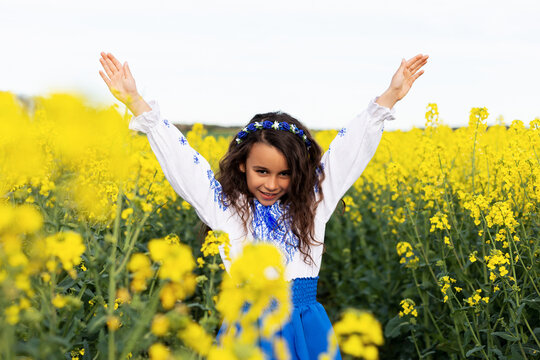 Pray for Ukraine. Stop war. Ukraines Independence  Day. Constitution day. Ukrainian girl  in embroidered shirt vyshyvanka. Ukrainians are against war. Kolza