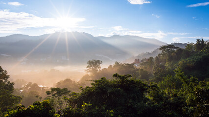 Stunning natural scenery at sunrise in a high mountain area at Thailand