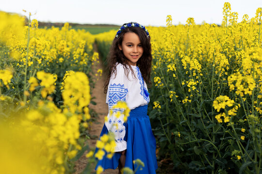 Pray for Ukraine. Stop war. Ukraines Independence  Day. Constitution day. Ukrainian girl  in embroidered shirt vyshyvanka. Ukrainians are against war. Kolza