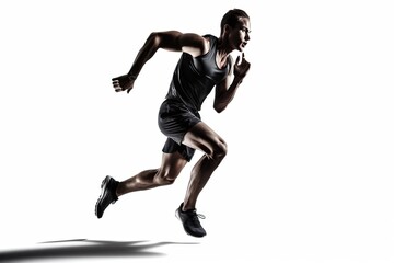 Athlete runner at the start, portrait of a runner on a white background, generative AI.