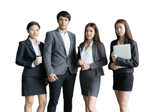 Group portrait young colleagues of Asian creative business team. on formal suit