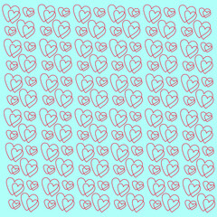 Obraz premium Original vector texture in the form of an outline of red hearts drawn on a gentle blue background