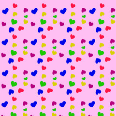 Bright vector texture in the form of multi-colored hearts on a delicate pink background