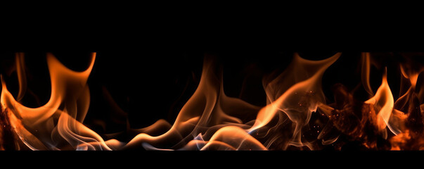 Orange blazing flames. Hot burning flaming barbecue. Isolated heat on dark, black, background. Delicious summer grill. Photo of texture. Yellow and red element. War chili. Spicy food. Generative Ai.