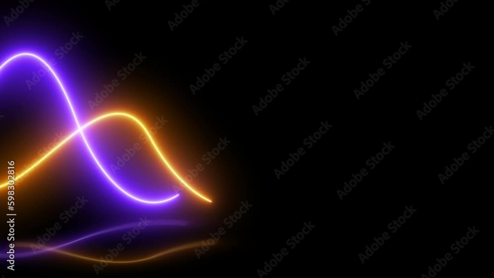 Poster abstract wave neon lines move with the reflection. 4k animation glowing neon wave.