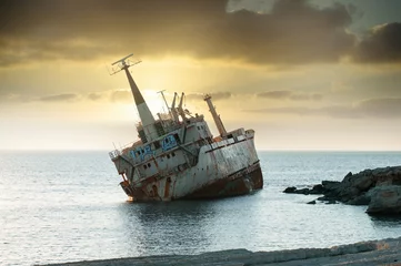 Zelfklevend Fotobehang sunken ship at sea, landscape, nature, cyprus © Volha