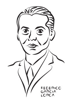 Federico Garcia Lorca pencil sketch illustration. Spanish poet, playwright, and theatre director. Poster, Wall Decoration, Postcard, Social Media Banner, Brochure Cover Design Background. Vector.