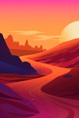 Fototapeta na wymiar sunset in mountains desert, an orange desert with the sunset. Generative AI