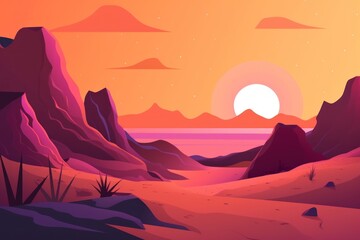 Naklejka na ściany i meble sunset in mountains desert, an orange desert with the sunset. Generative AI