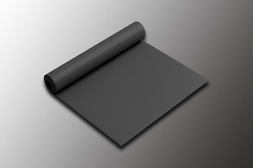 Black rolled yoga Matt mockup isolated on a dark background.3d rendering.
