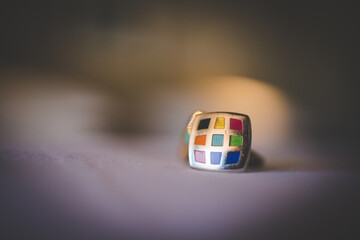 Close up creative image of a Groom's Wedding Attire at a real wedding