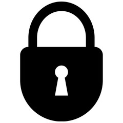 Lock icon, flat style black color curved bottom padlock with keyhole for web, app, mobile, UI, game, logo, security, secret, privacy, safety, password idea concept symbol with isolated background.