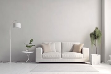 interior background comfortable trendy modern home white empty white contemporary furniture three-dimensional design. Generative AI. Generative AI