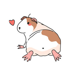 Cartoon Guinea Pig Vector Illustration. Back Side View with cute heart.