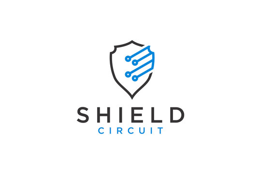 Shield circuit technology logo design cumputer security system icon symbol
