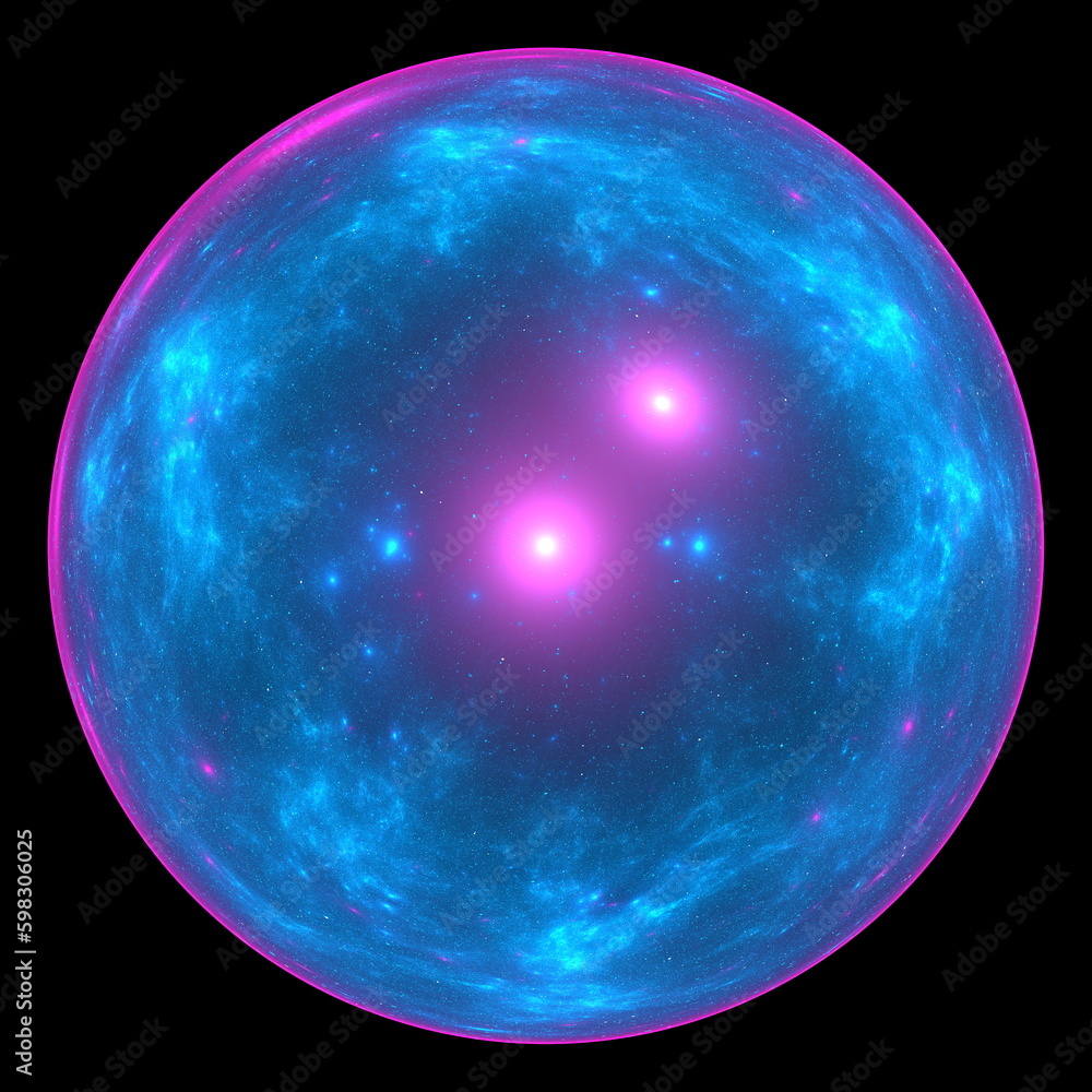 Fototapete Luminous modern abstract background, fractal world. Digital space for use in design. Round shapes and lines. 3d render