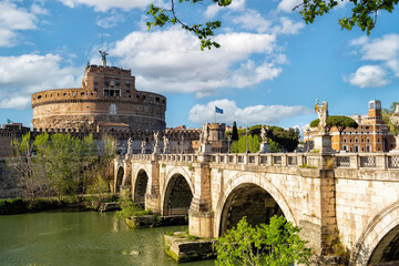 Italy - April 24, 2023: Italy, Lazio, Rome. Castel Sant'Angelo or castle of Holy Angel and the...