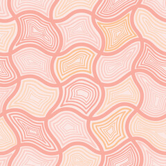 Vector seamless geometric pattern in pink and nude colors. Waves, lines and shapes are drawn by hand.
