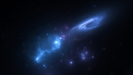 Galaxies nebulae and stars in the universe. Creation of new worlds. Space background, cosmos. 3d render