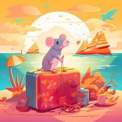 Obraz na płótnie Canvas Vacation suitcase seaside sunny ai generated high quality illustration