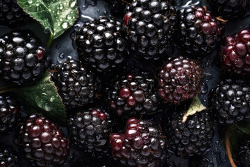 Fresh blackberries with water droplets adorned on the surface. Created with Generative AI Technology.