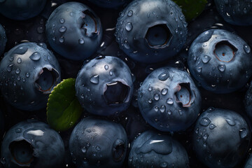 Fresh blueberries with water droplets adorned on the surface. Created with Generative AI Technology.