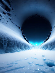 ice winter background, dark hole, cracks grunge texture blue wallpaper, horror scary haunted concept 