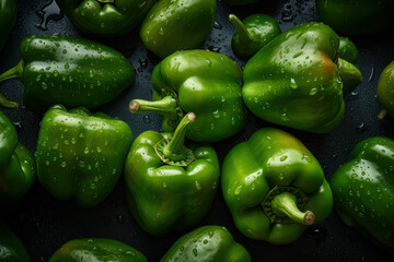 Obraz na płótnie Canvas Fresh green bell pepper with water droplets adorned on the surface. Created with Generative AI Technology. 