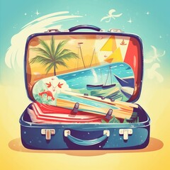 Vacation suitcase seaside sunny ai generated high quality illustration